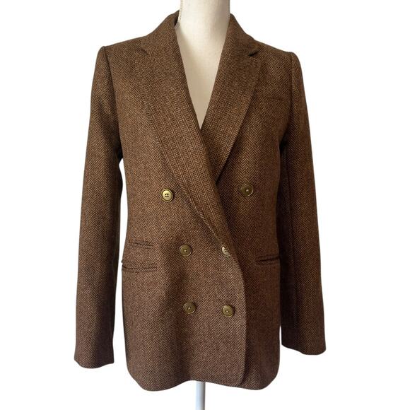 J.Crew Bristol Double Breasted Blazer Jacket Herringbone Wool Brown Size 6 - Picture 3 of 10